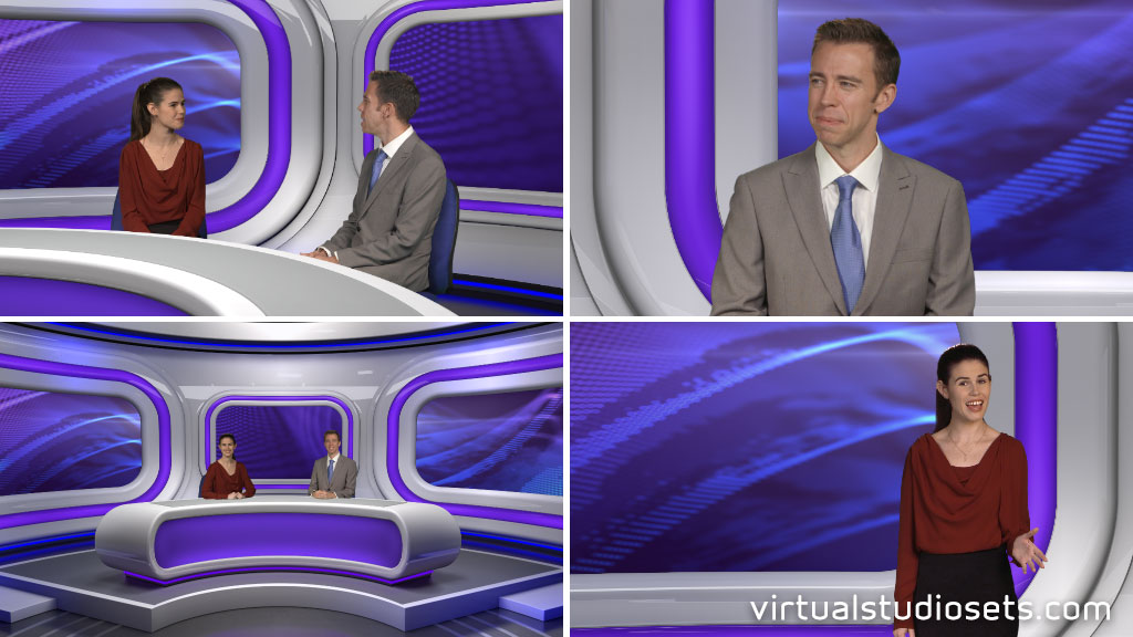 example camera angles from Studio 10 with interview formats, single presenter and standing talent with big screen