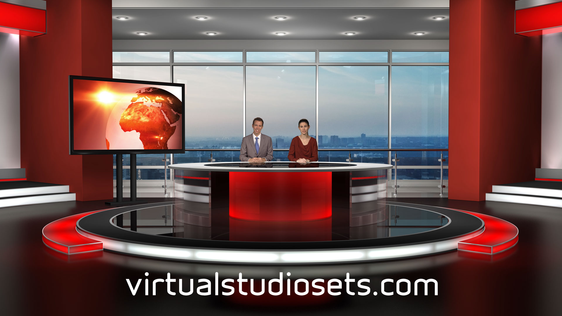 Virtual Studio Set Background With Main Monitor And Background Monitors