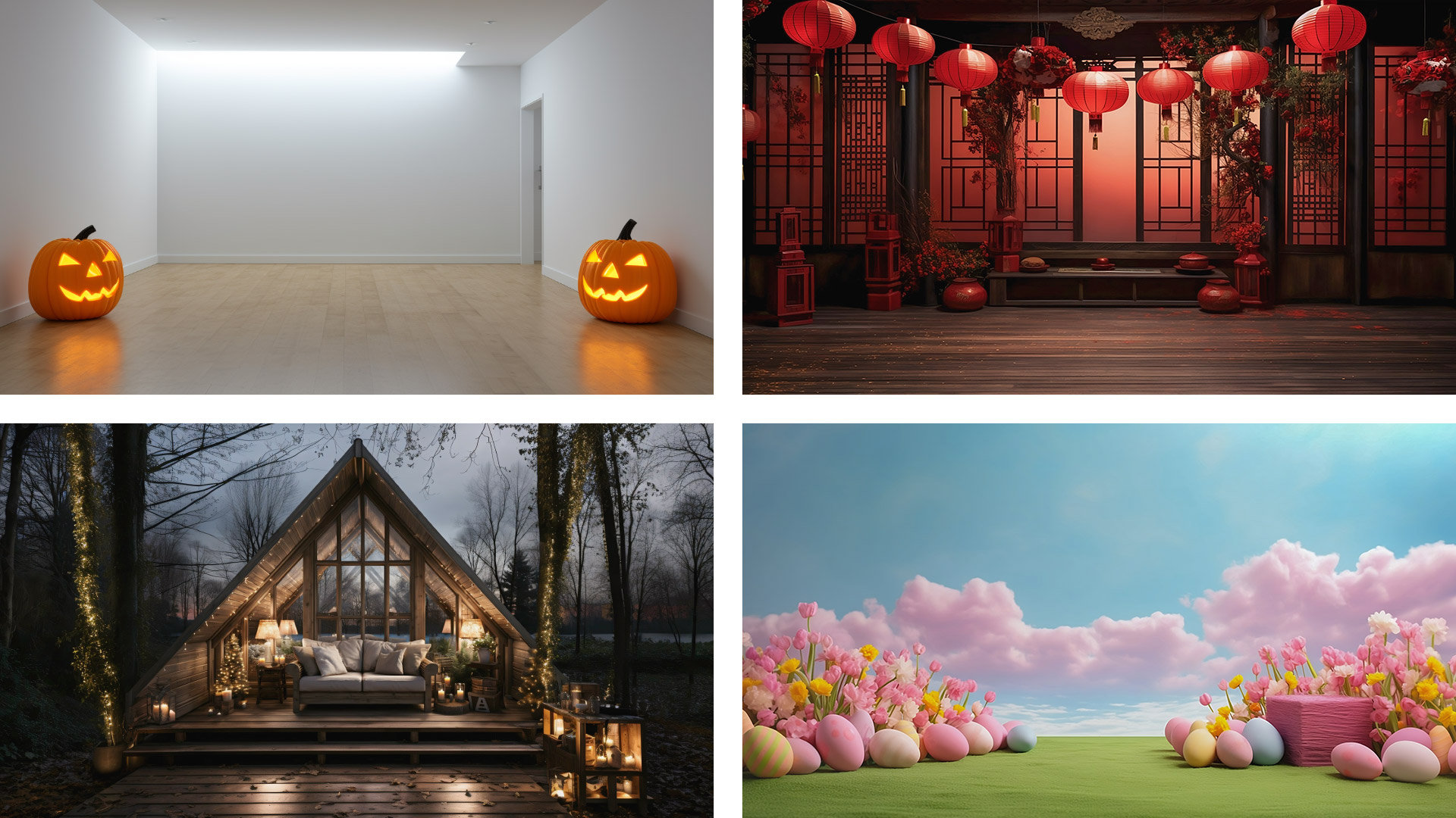 four virtual background examples in the seasonal category