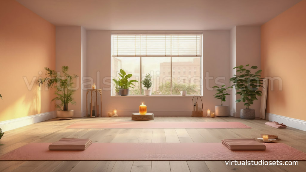 empty zen room or yoga studio with nature view from window and burning  candles on floor. generative ai 30452274 Stock Photo at Vecteezy