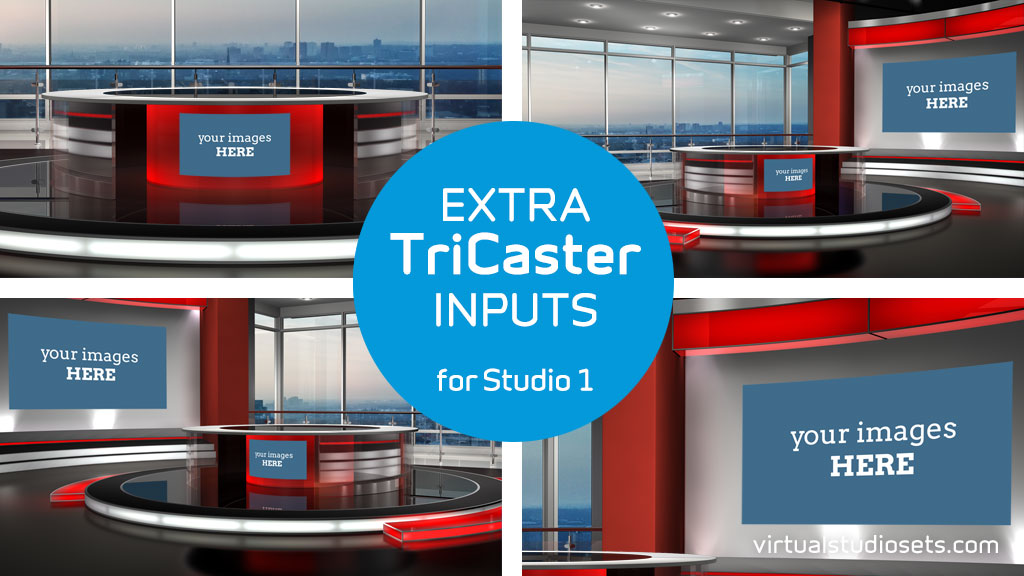 Composite image showing the extra TriCaster Inputs for virtual set Studio 1