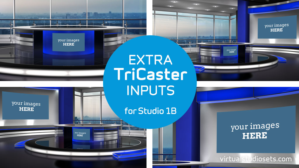 Composite image showing the extra TriCaster Inputs for virtual set Studio 1B