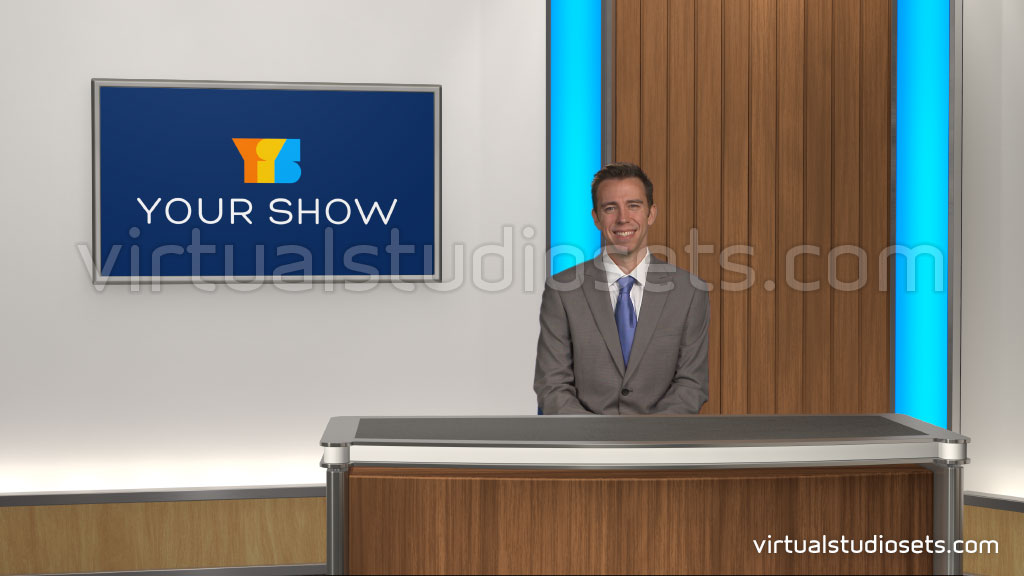 virtual set with presenter and screen