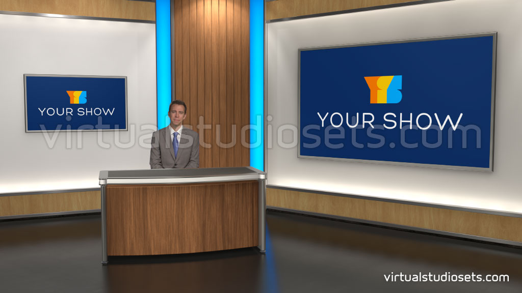 virtual set with screens for remote guests via Zoom