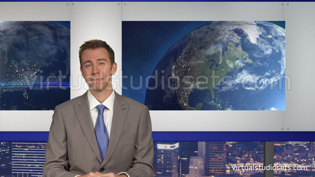 virtual set with green screened presenter
